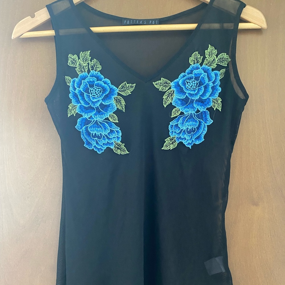 Black see through going out tank top